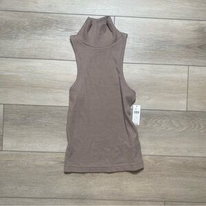 Maeve Sleeveless Mock Neck Tank Top in Taupe